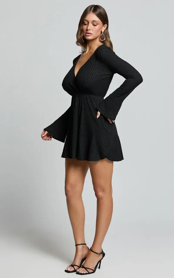 Showpo The Next Step VNeck Mini Dress In Black Women Curve Clothes