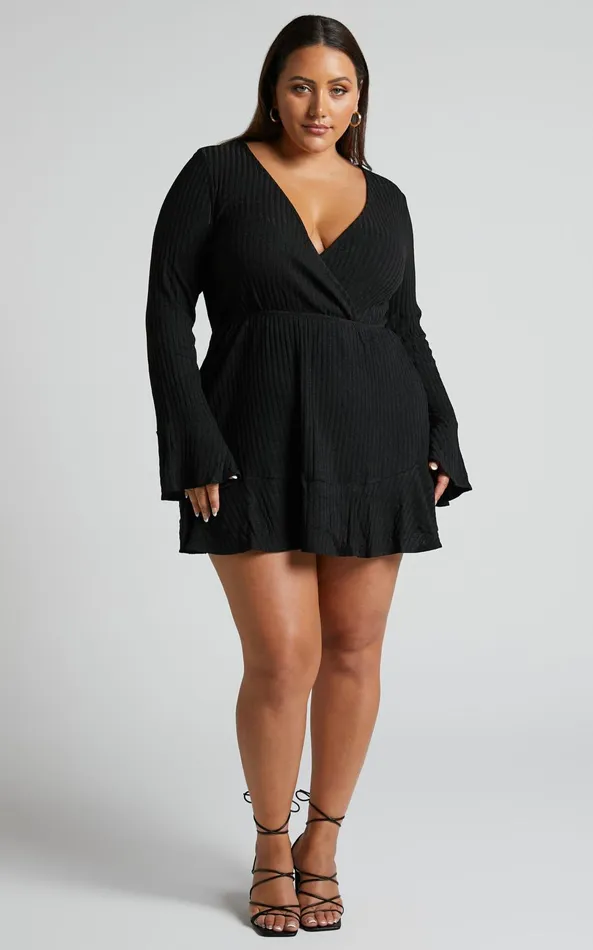 Showpo The Next Step VNeck Mini Dress In Black Women Curve Clothes