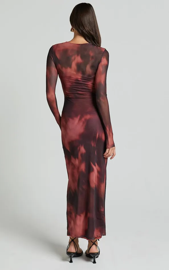 Showpo Tianna Maxi Dress 8211 Scoop Neck Long Sleeve Bodycon Dress In Red Blur Women Dresses