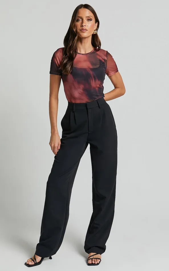 Showpo Tianna Top 8211 Scoop Neck Short Sleeve Mesh Top In Red Blur Women Tops