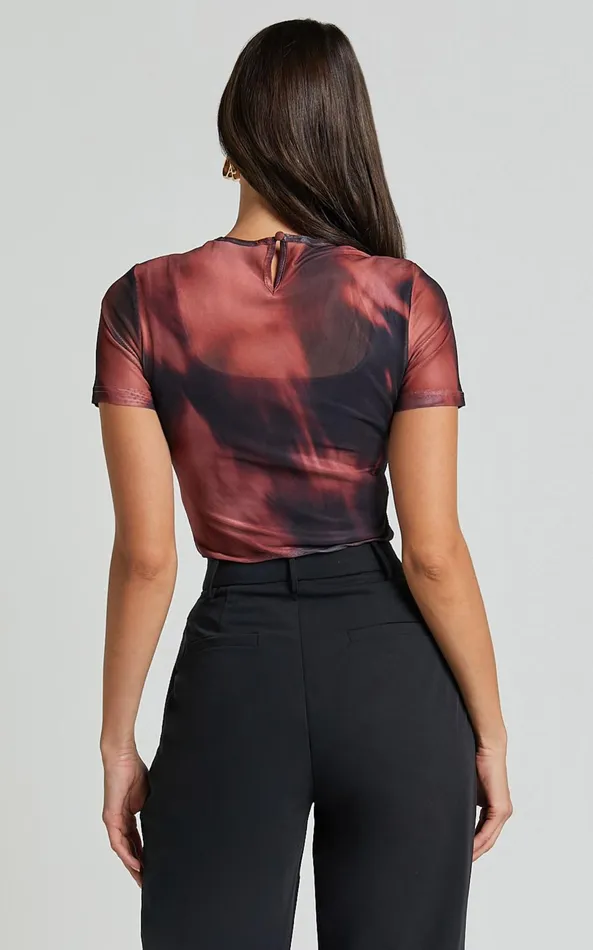 Showpo Tianna Top 8211 Scoop Neck Short Sleeve Mesh Top In Red Blur Women Tops