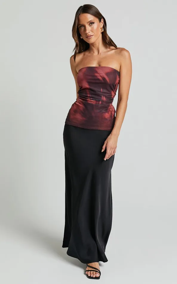 Showpo Tianna Top 8211 Strapless Sheer Mesh Top In Red Blur Women Tops