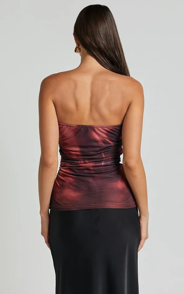 Showpo Tianna Top 8211 Strapless Sheer Mesh Top In Red Blur Women Tops