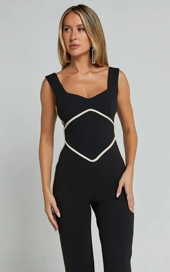 Showpo Tiarna Contrast Sweetheart Neck Line Jumpsuit In Black Women Jumpsuits