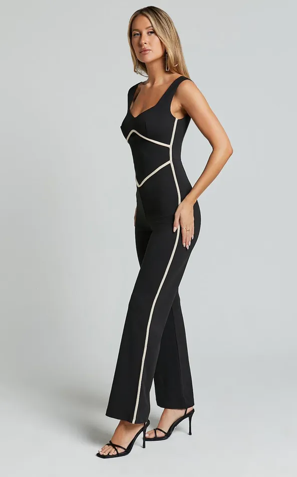 Showpo Tiarna Contrast Sweetheart Neck Line Jumpsuit In Black Women Jumpsuits