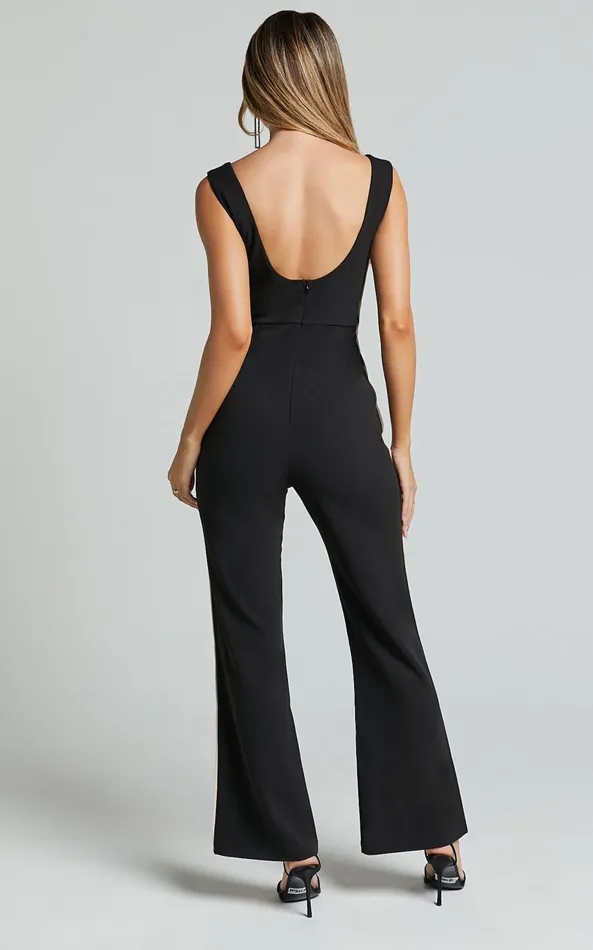 Showpo Tiarna Contrast Sweetheart Neck Line Jumpsuit In Black Women Jumpsuits
