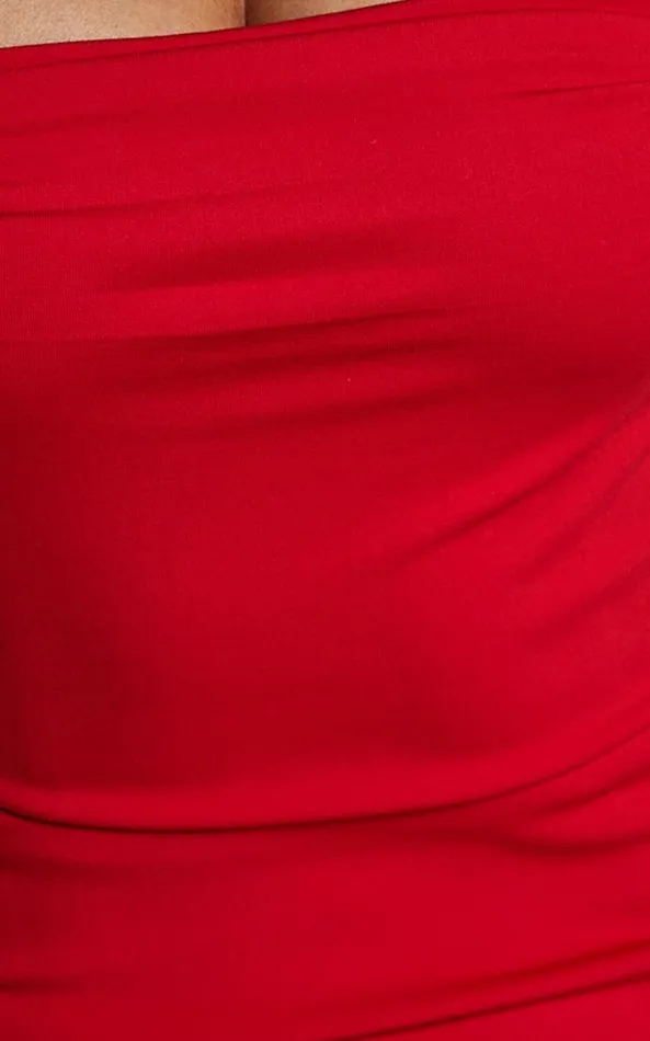 Showpo Tiffy Midi Dress 8211 Square Neck Ruched Bodycon Dress In Scarlet Women Dresses