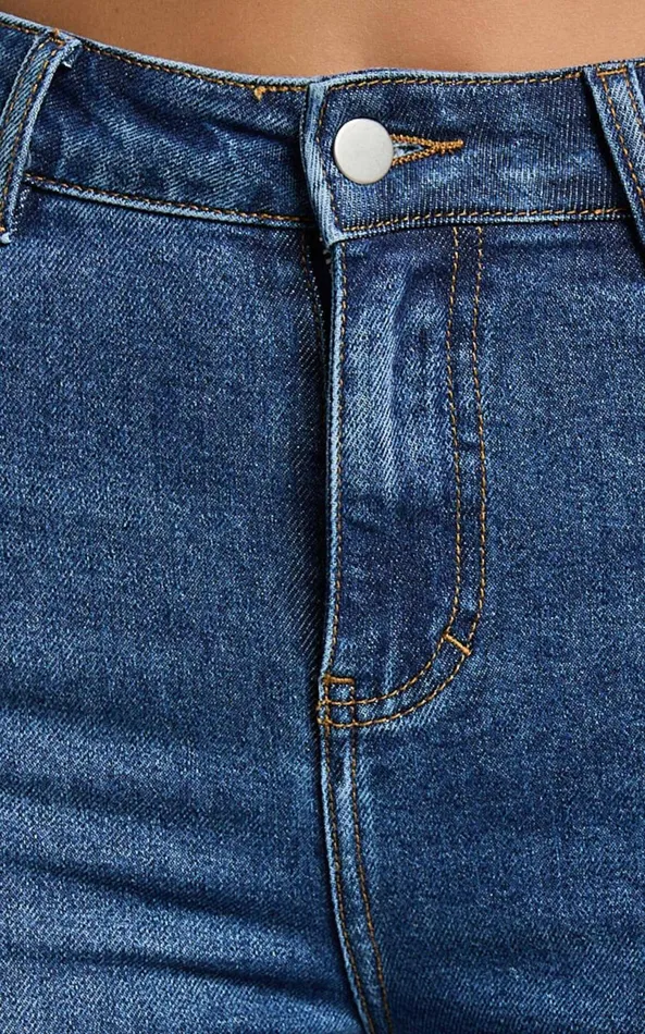 Showpo Tilda Jeans 8211 High Waist Flare Denim Jeans In Dark Blue Wash Women Denim