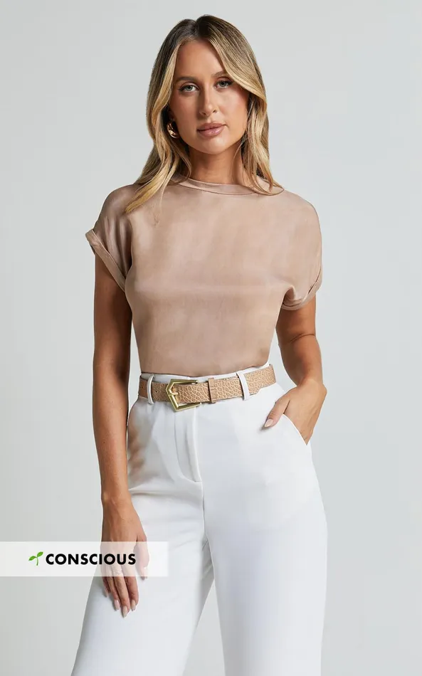 Showpo Tinaya Top 8211 Raglan Shell Top In Sand Women Curve Clothes