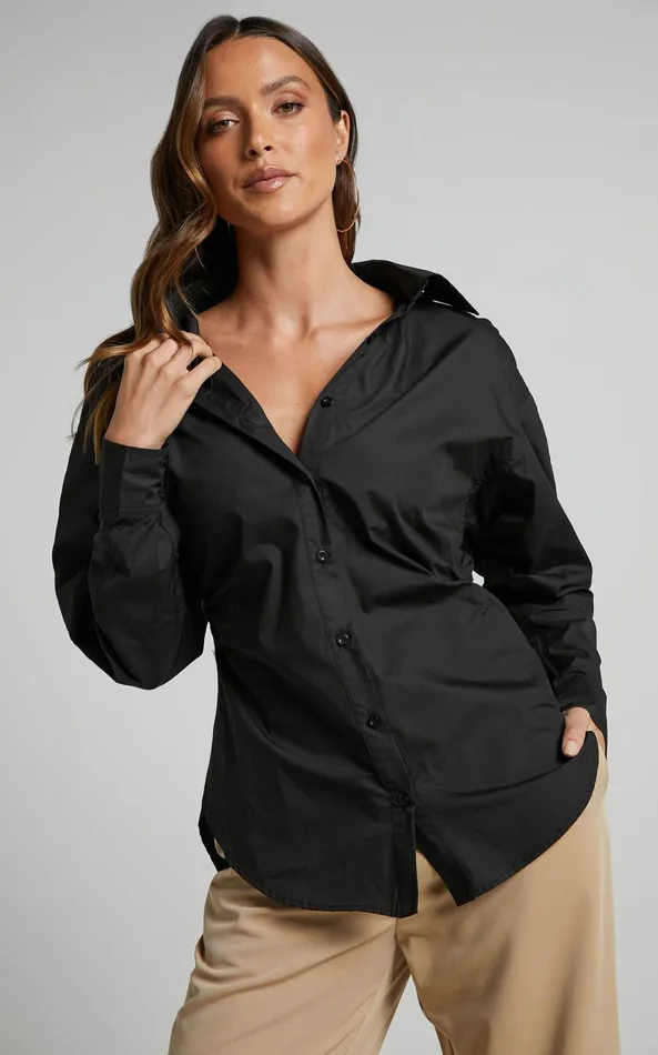 Showpo Tiva Shirt 8211 Long Sleeve Fitted Button Up Shirt In Black Women Tops Showpo Tiva Shirt 8211 Long Sleeve Fitted Button Up Shirt In Black Women Tops