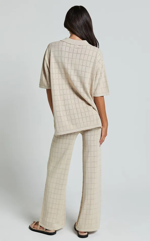 Showpo Tommy Two Piece Set 8211 Knit Button Through Top And Pants Two Piece Set In Sand Women Knitwear
