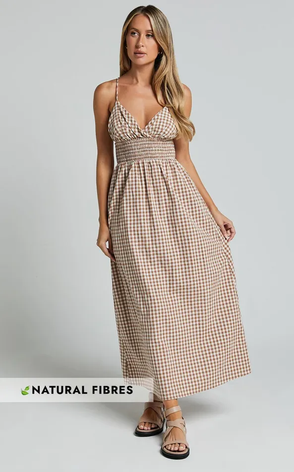 Showpo Toni Midi Dress 8211 Strappy Gingham Dress In Caramel And White Gingham Women Dresses Showpo Toni Midi Dress 8211 Strappy Gingham Dress In Caramel And White Gingham Women Dresses