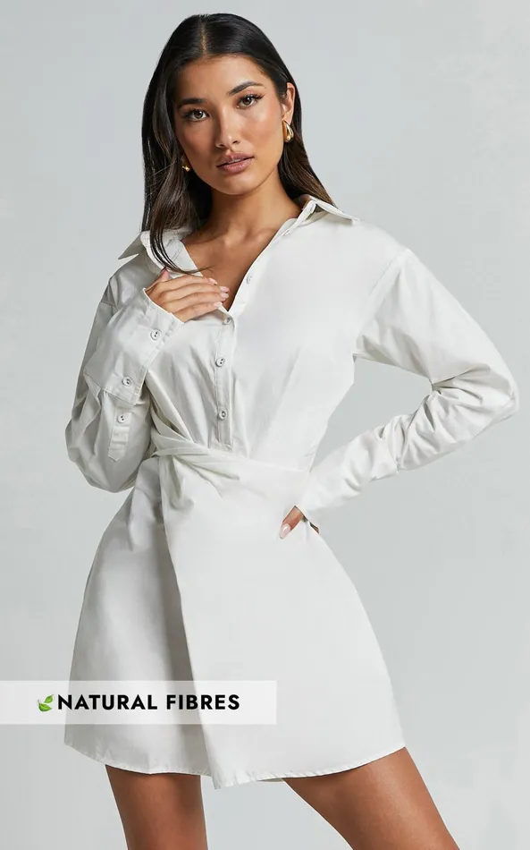 Showpo Tonja Mini Dress 8211 Long Sleeve Wrap Shirt Dress In Ivory Women Dresses Showpo Tonja Mini Dress 8211 Long Sleeve Wrap Shirt Dress In Ivory Women Dresses