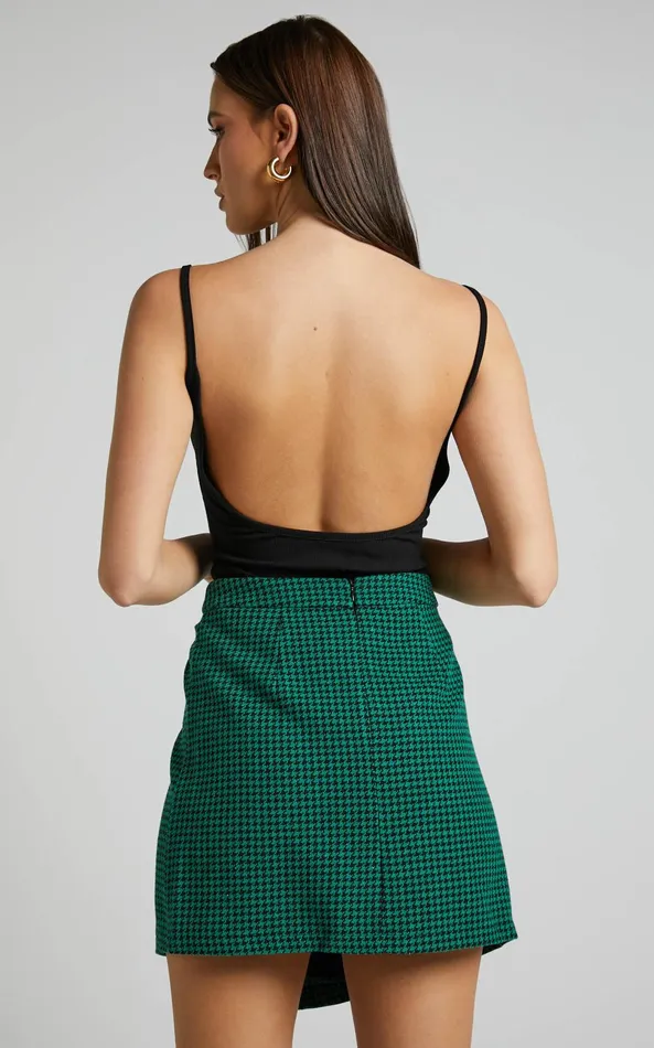 Showpo Toula Mini Skirt 8211 Thigh Split High Waisted Skirt In Green And Black Women Skirts