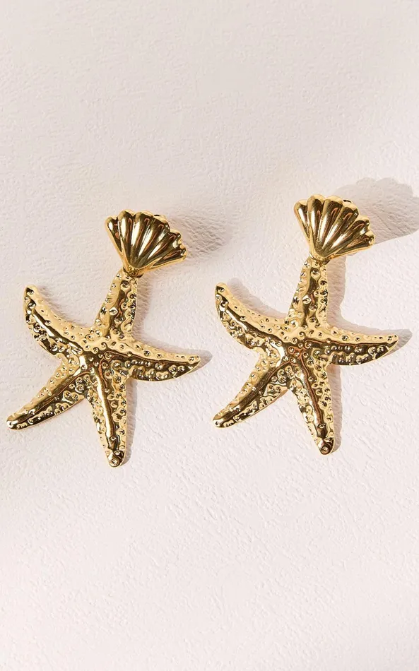 Showpo Tove Earrings 8211 Large Star Shell Drop Statement Earrings In Gold Women Earrings