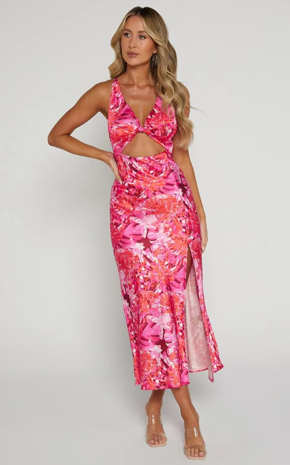 Showpo Tove Midi Dress 8211 Twist Front Cut Out Satin Dress In Ice Pink Women Dresses Showpo Tove Midi Dress 8211 Twist Front Cut Out Satin Dress In Ice Pink Women Dresses