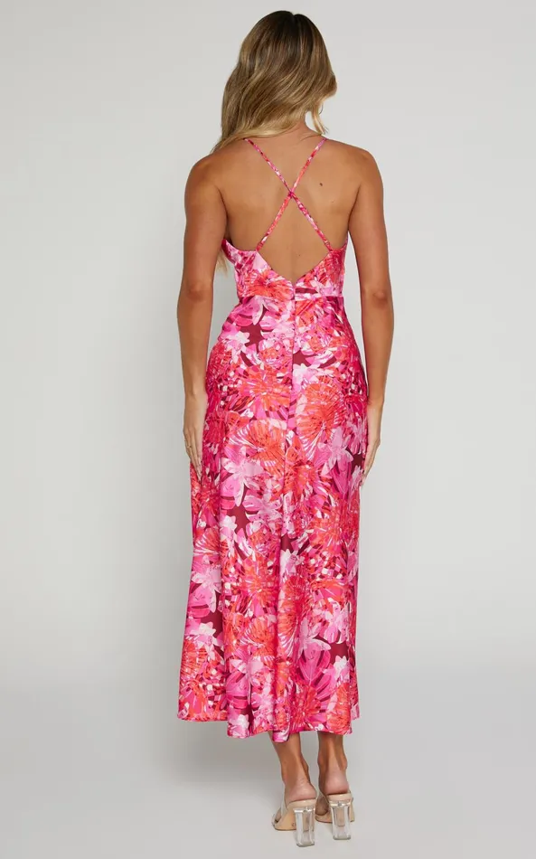 Showpo Tove Midi Dress 8211 Twist Front Cut Out Satin Dress In Ice Pink Women Dresses