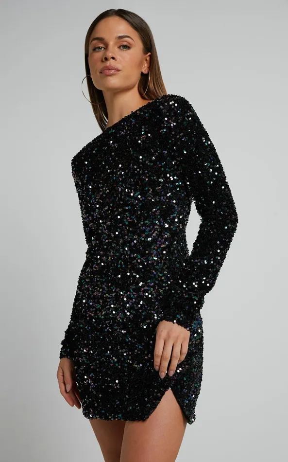 Showpo Tracy Mini Dress 8211 Sequin Long Sleeve Backless Dress In Black Women Dresses Showpo Tracy Mini Dress 8211 Sequin Long Sleeve Backless Dress In Black Women Dresses