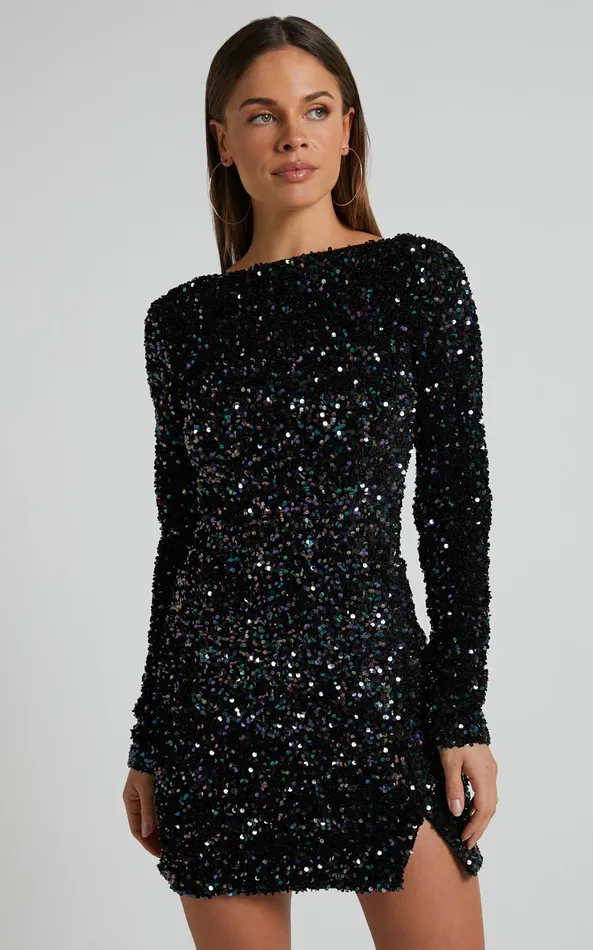 Showpo Tracy Mini Dress 8211 Sequin Long Sleeve Backless Dress In Black Women Dresses Showpo Tracy Mini Dress 8211 Sequin Long Sleeve Backless Dress In Black Women Dresses