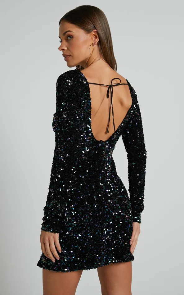 Showpo Tracy Mini Dress 8211 Sequin Long Sleeve Backless Dress In Black Women Dresses Showpo Tracy Mini Dress 8211 Sequin Long Sleeve Backless Dress In Black Women Dresses