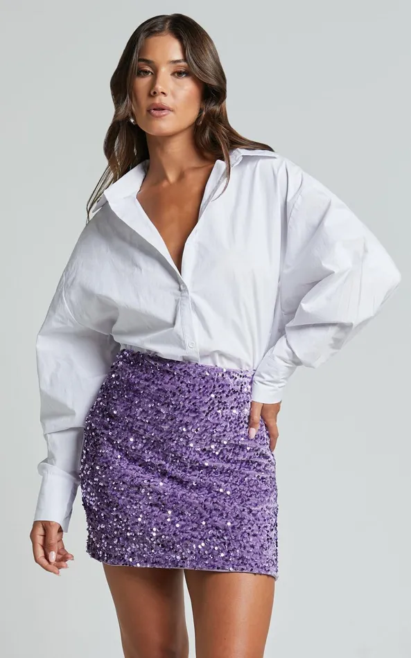 Showpo Tracy Mini Skirt 8211 Bodycon Sequin Skirt In Lilac Women Skirts