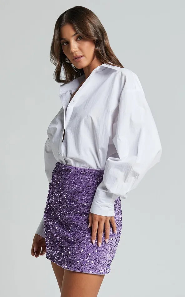 Showpo Tracy Mini Skirt 8211 Bodycon Sequin Skirt In Lilac Women Skirts