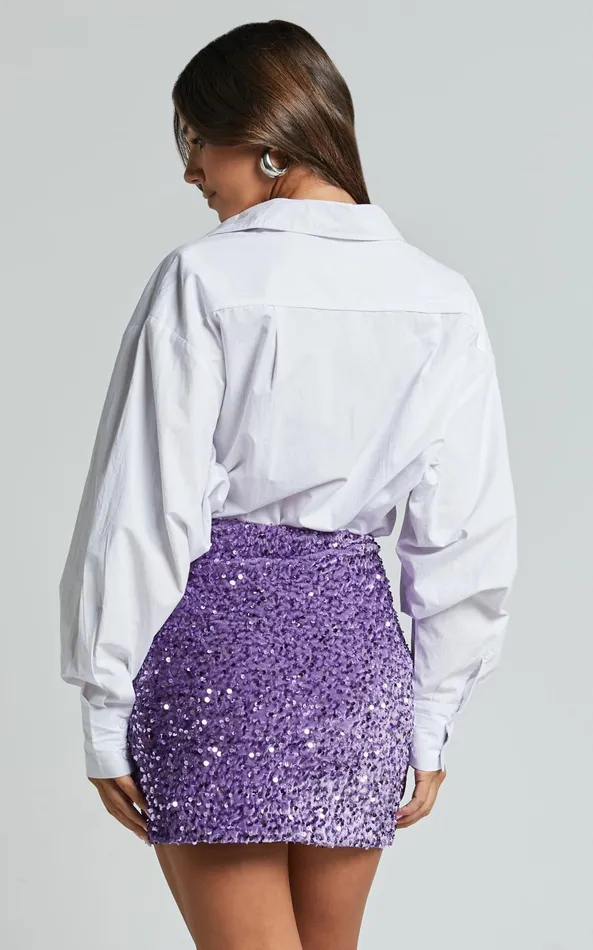 Showpo Tracy Mini Skirt 8211 Bodycon Sequin Skirt In Lilac Women Skirts
