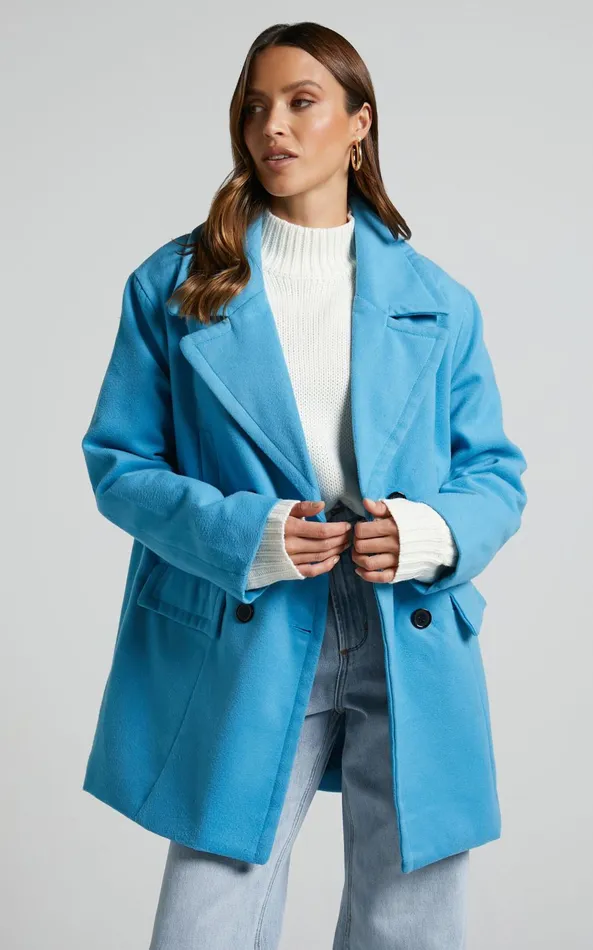 Showpo Trianka Coat 8211 Oversized Double Breasted Coat In Blue Women Jackets and Coats Showpo Trianka Coat 8211 Oversized Double Breasted Coat In Blue Women Jackets and Coats