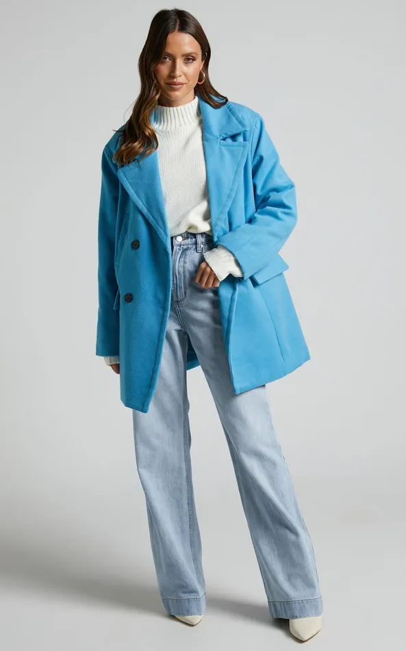 Showpo Trianka Coat 8211 Oversized Double Breasted Coat In Blue Women Jackets and Coats