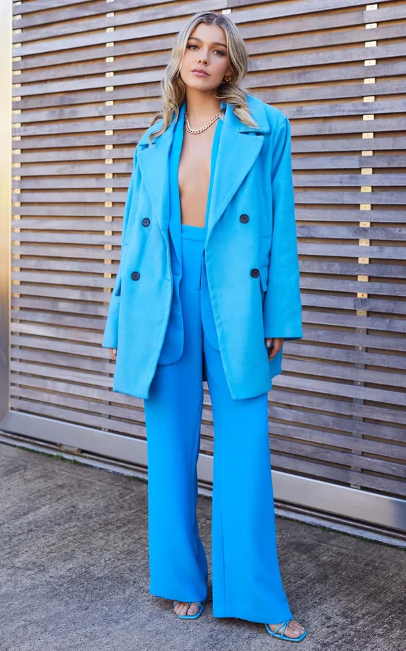 Showpo Trianka Coat 8211 Oversized Double Breasted Coat In Blue Women Jackets and Coats