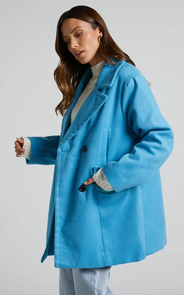 Showpo Trianka Coat 8211 Oversized Double Breasted Coat In Blue Women Jackets and Coats