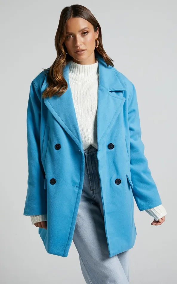 Showpo Trianka Coat 8211 Oversized Double Breasted Coat In Blue Women Jackets and Coats