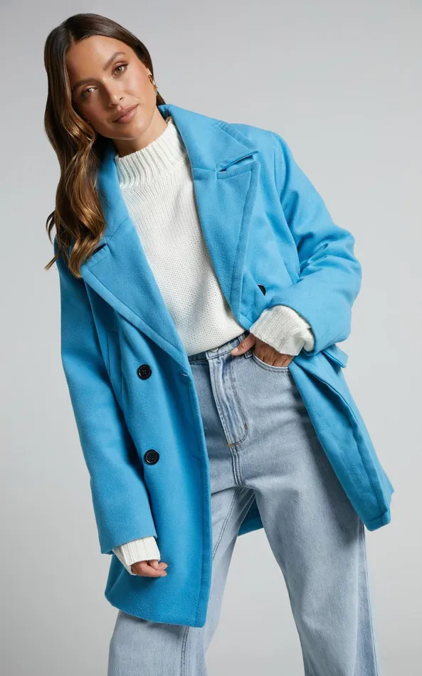 Showpo Trianka Coat 8211 Oversized Double Breasted Coat In Blue Women Jackets and Coats