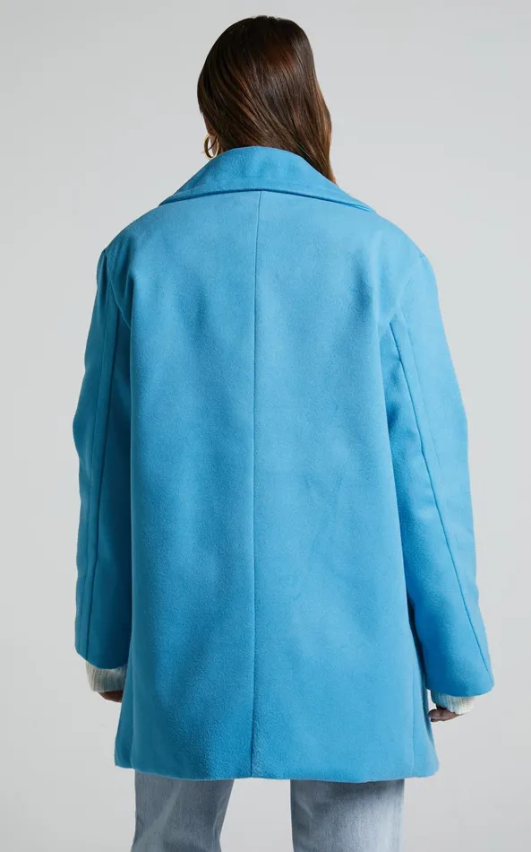 Showpo Trianka Coat 8211 Oversized Double Breasted Coat In Blue Women Jackets and Coats