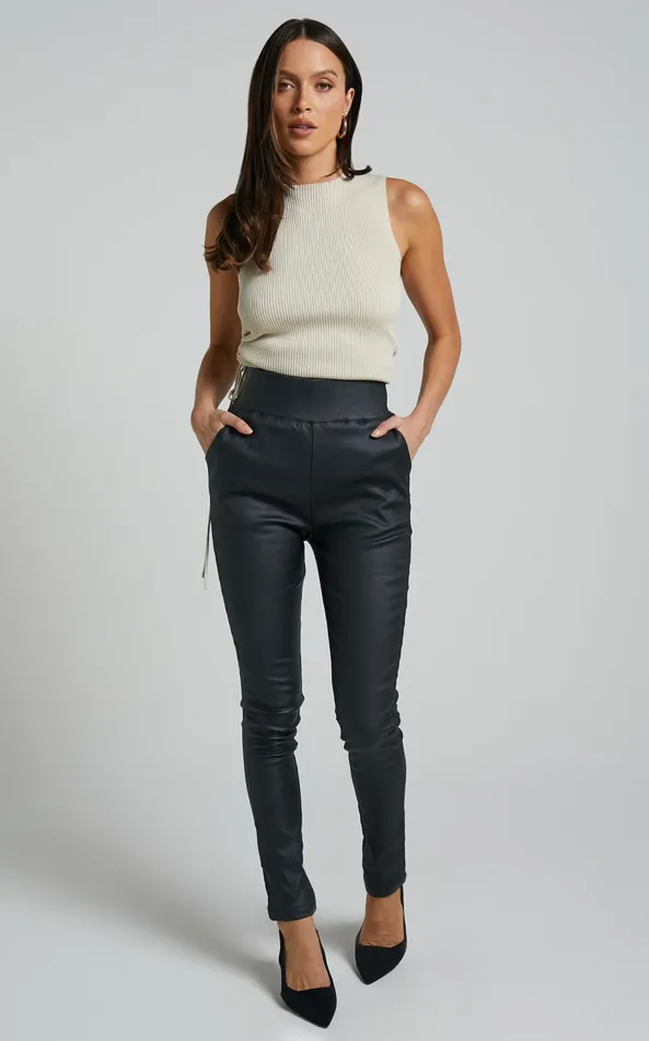 Showpo Trinky Pants 8211 Faux Leather High Waisted Skinny Leg Pants In Black Women Denim