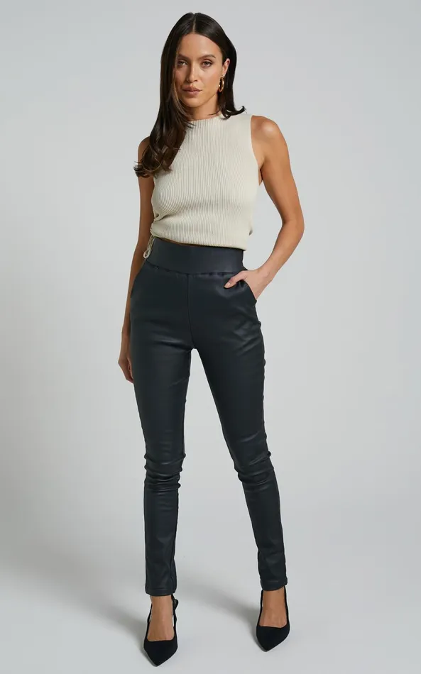 Showpo Trinky Pants 8211 Faux Leather High Waisted Skinny Leg Pants In Black Women Denim