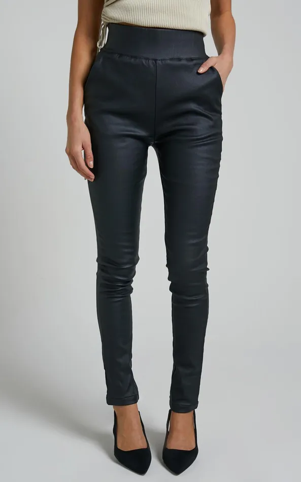 Showpo Trinky Pants 8211 Faux Leather High Waisted Skinny Leg Pants In Black Women Denim