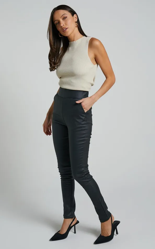 Showpo Trinky Pants 8211 Faux Leather High Waisted Skinny Leg Pants In Black Women Denim