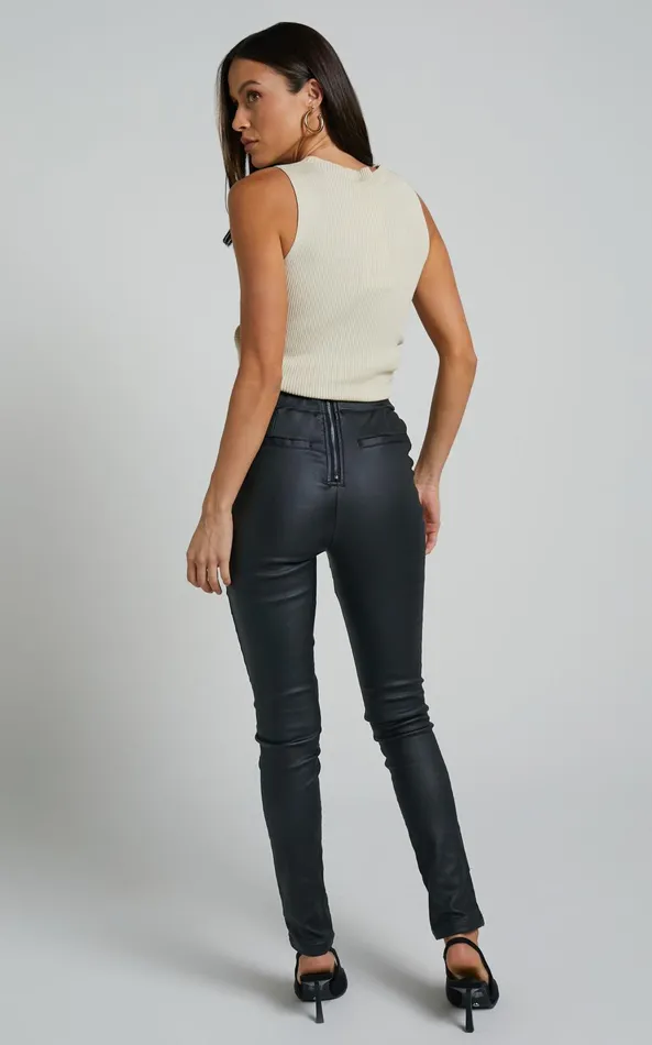 Showpo Trinky Pants 8211 Faux Leather High Waisted Skinny Leg Pants In Black Women Denim