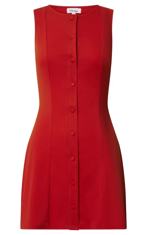 Showpo Trixie Mini Dress 8211 High Neck Button Up A Line Dress In Red Women Dresses
