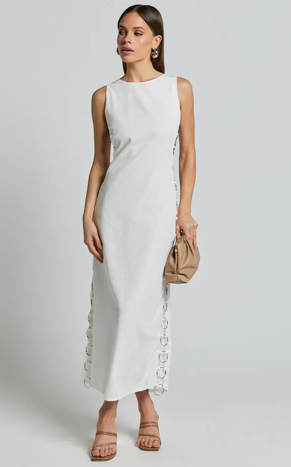Showpo Tyla Maxi Dress 8211 Sweetheart Neck Side Ring Detail Dress In Natural Women Dresses