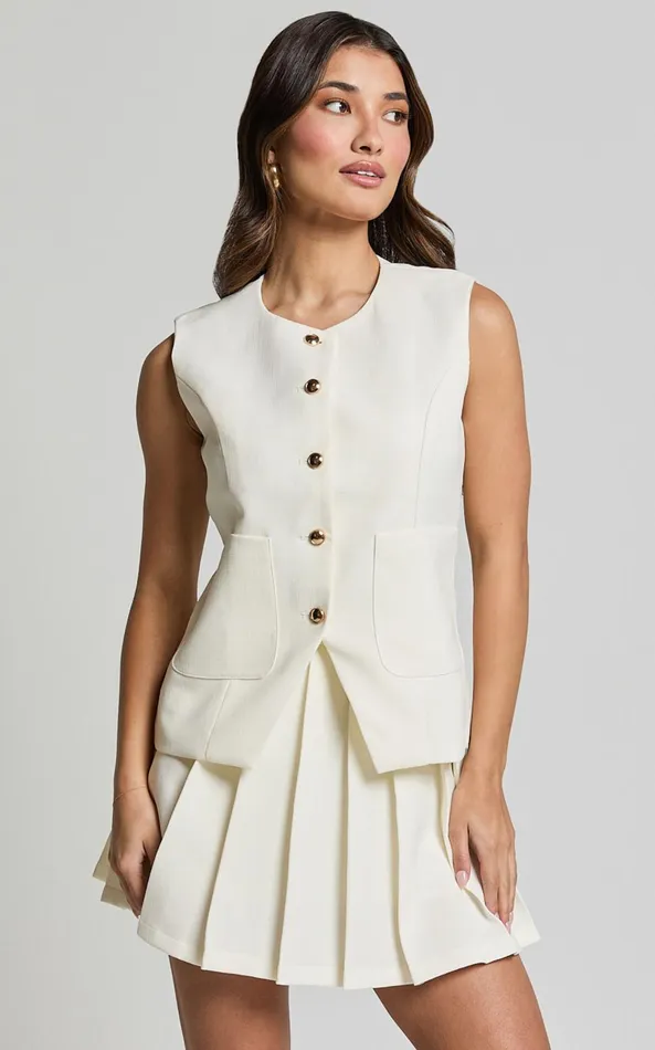 Showpo Tyla Top 8211 Scoop Neck Pocket Detail Button Up Vest In White Women Tops
