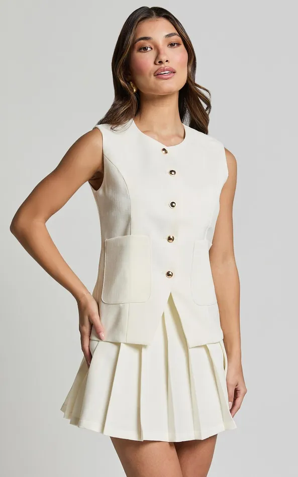Showpo Tyla Top 8211 Scoop Neck Pocket Detail Button Up Vest In White Women Tops