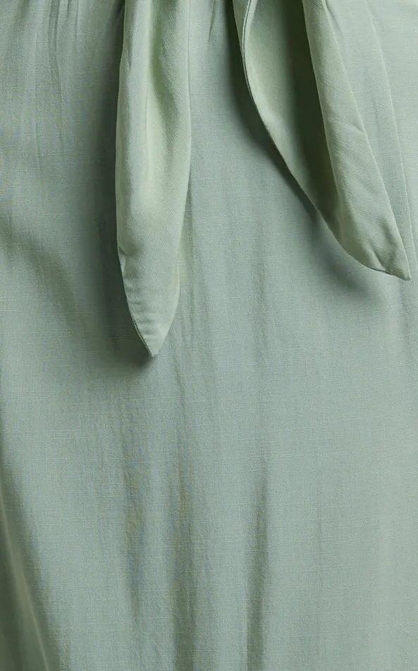 Showpo Tyricia Midi Dress 8211 Long Sleeve Tie Front Cut Out Dress In Sage Women Curve Clothes