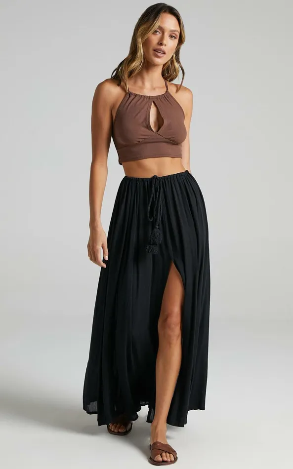 Showpo Under The Twilight Maxi Skirt 8211 Thigh Split Skirt In Black Women Skirts