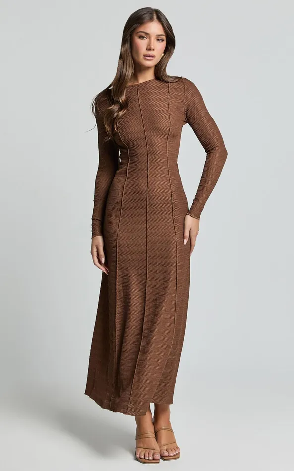 Showpo Valencia Maxi Dress 8211 Long Sleeve A Line Dress In Chocolate Women Dresses Showpo Valencia Maxi Dress 8211 Long Sleeve A Line Dress In Chocolate Women Dresses