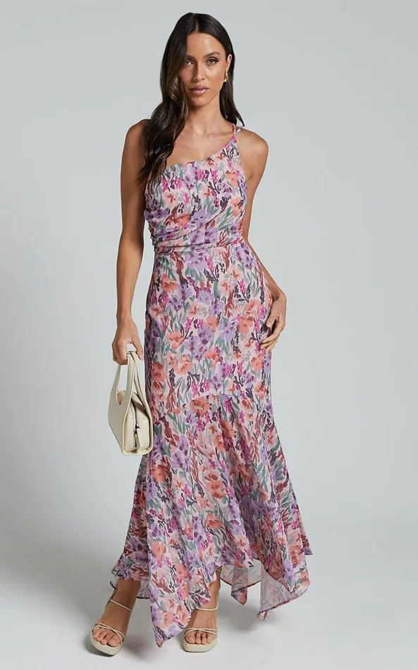 Showpo Valentina Midi Dress 8211 One Shoulder Mermaid Dress In Monet Floral Women Dresses