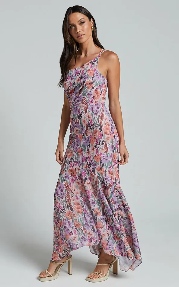 Showpo Valentina Midi Dress 8211 One Shoulder Mermaid Dress In Monet Floral Women Dresses