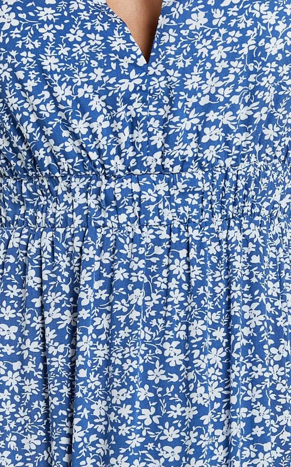 Showpo Valeri Midi Dress 8211 Plunge Neck Sleeveless Tie Waist Dress In Blue Floral Women Dresses