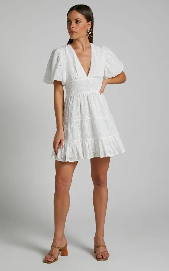 Showpo Valiery Mini Dress 8211 Overlay Sheer Detail Dress In Ivory Women Dresses